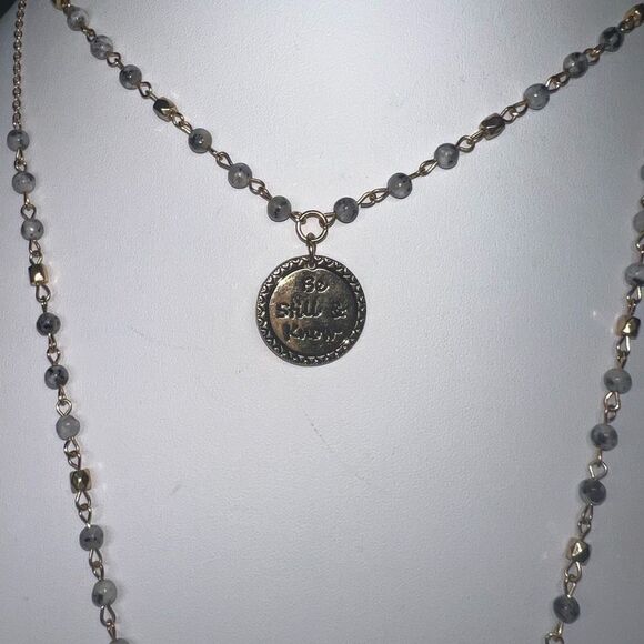 Cato Double Strand Bead and Stone Charm “Be Still and Know” Necklace - Picture 2 of 9